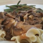 vegan stroganoff with special green beans