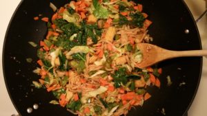 vegan mongolian noodles and veggies stir fry
